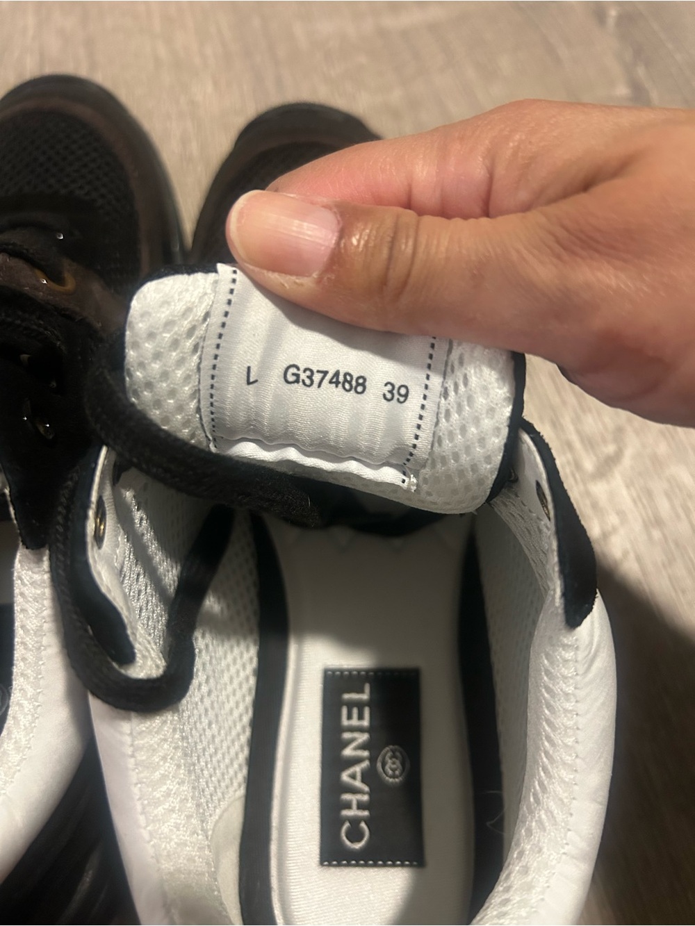 CHANEL Black, White & Brown Logo Sneakers - Picture 4 of 12